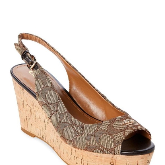 COACH Khaki Ferry Slingback Sandals Wedges - Picture 2 of 8